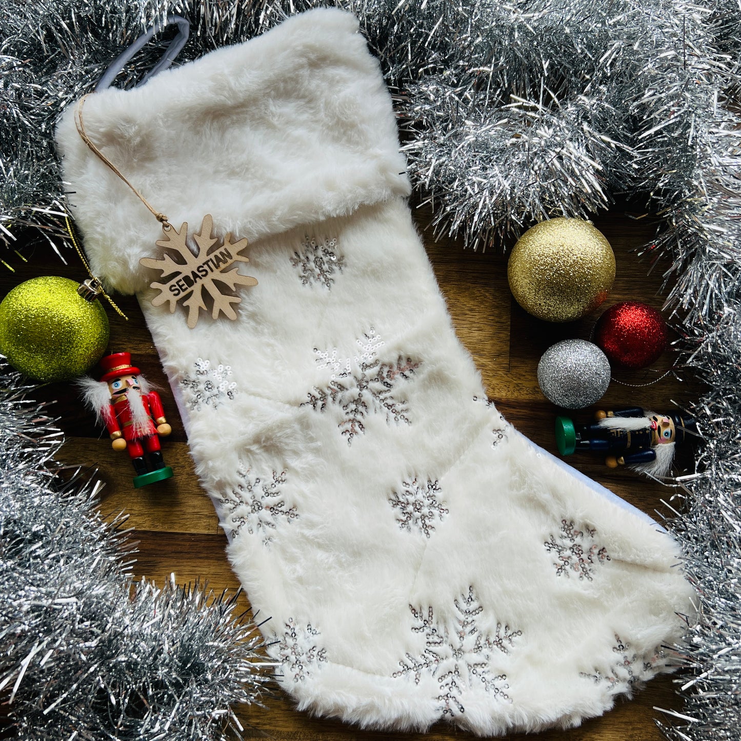 Silver Snowflake Stocking